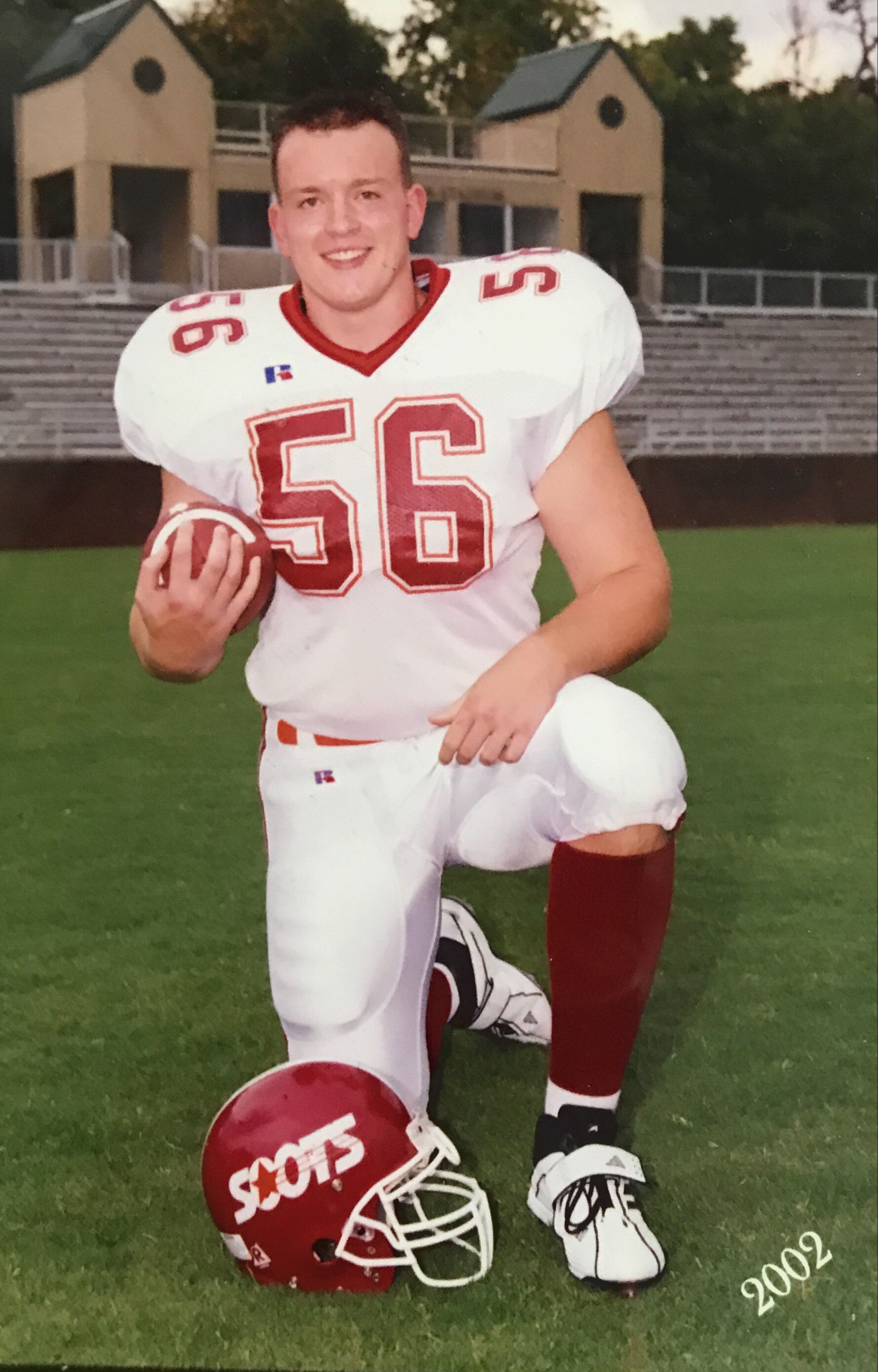 Adam Billings in his Maryville College Scots football uniform in 2002