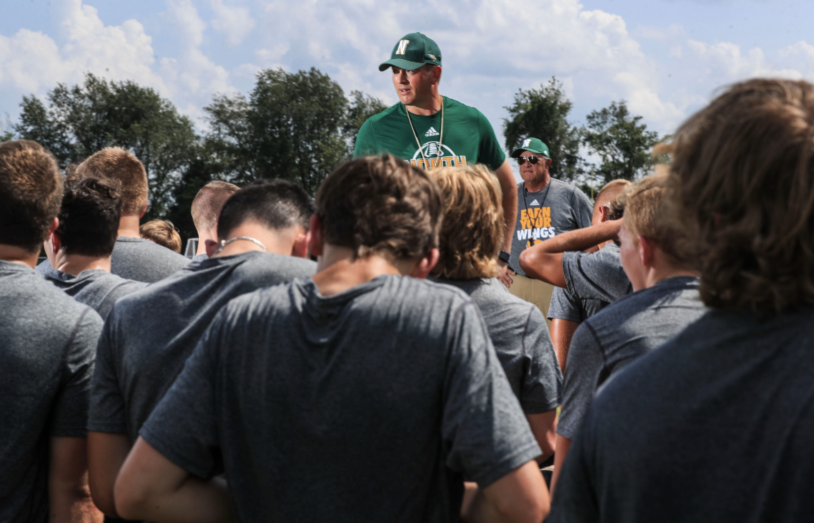 Adam Billings addressing the North Bullitt football team